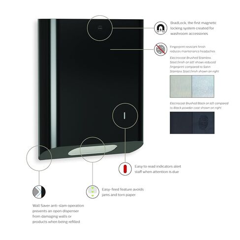 Bradley Surface-Mounted Towel Dispenser, Red Low-Level Indicator, Easy to Refill, Advanced Weld Construction, Satin Finish, Stainless Steel, 2B1 in Saudi Arabia
