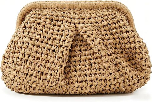 محفوظات القش الصيفية شاطئ المنسوجة محافظ للنساء أكياس كتف كتف سحابة in Kuwait