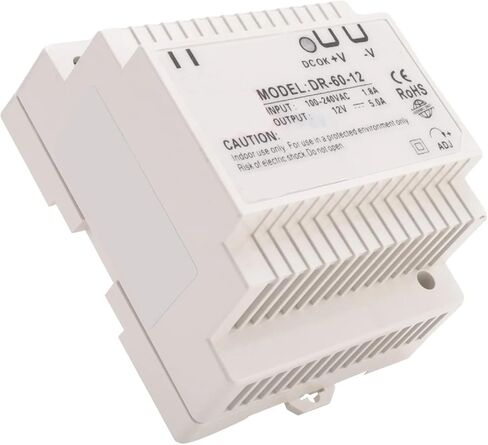 DR-60-12 DIN Rail Power Supply, 12V DC 5A Output, 100-240V AC Input, Industrial Transformer with Adjustable Voltage in Saudi Arabia