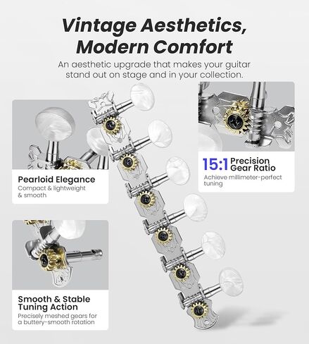 12 String Guitar Tuning Pegs Acoustic 6R6L, 1:15 Gear Ratio, 12 String Acoustic Guitars Tuning Knobs Tuning Machines, Chrome Plated, Single Hole in Kuwait