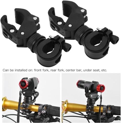 2Pcs Bike Light Mount Holder 360° Rotatable Flashlight Mounting Bracket for Cycling, Universal Clamp for Mountain Bikes, LED Lights, Black(Black) in Saudi Arabia