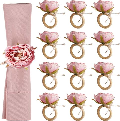 Handcraft Flower Napkin Rings Set of 6,Pink Peony Flower Handmade Napkin Holder Rings Table Decorations for Summer,Wedding,Luncheons,Picnics,Banquet, Birthday,Christmas,Valentine's, Thanksgiving in Saudi Arabia