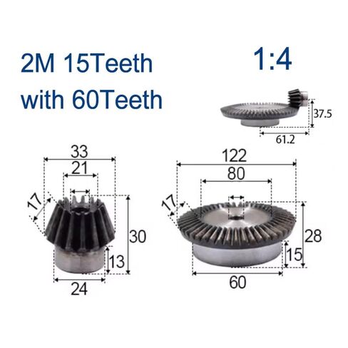 1 Set Bevel Gear 2 Modulus 15 Teeth to 60 Teeth 2 Mod 15T : 60T Straight Bevel Gears Ratio 1:4 90 Degree Drive in Kuwait