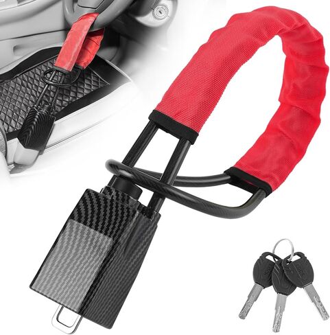 2025 Upgraded car Steering Wheel Lock, seat Belt Lock, and Anti-Theft Device, Maximum Length 17 inches, 3 Keys, Multi-Functional, Suitable for Most Vehicles, SUVs, and Golf cart Security (red). in Kuwait