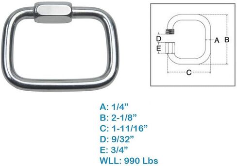 Stainless Steel T316 Square Quick Link 1/4" 990 Lbs WLL Marine Grade 4 Pcs in Kuwait