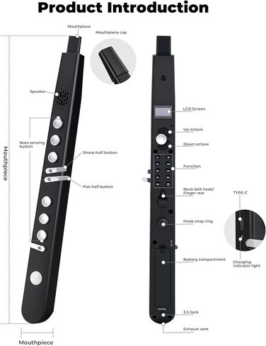 Vangoa MAE-02 MIDI EWI Electronic Wind Instrument with 3 Fingerings 35 Tones 7 Functions Professional Portable Digital Wind Instrument Synthesizer Rechargeable for Beginners Adults Teens, Black in Kuwait