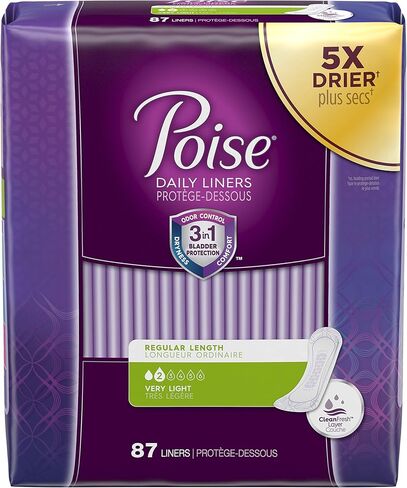 Poise Incontinence Panty Liners, Very Light Absorbency, Long, 44 Count in Kuwait