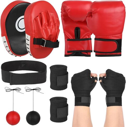 مجموعة معدات الملاكمة مع قفازات الملاكمة، قفازات اللكم، كرة رد فعل الملاكمة، واقيات اليد، عصابة رأس قابلة للتعديل، قفازات ملاكمة للرياضيين الشباب بتصميم اللهب للملاكمة، الفنون القتالية المختلطة، التدريب على الفنون القتالية in Kuwait