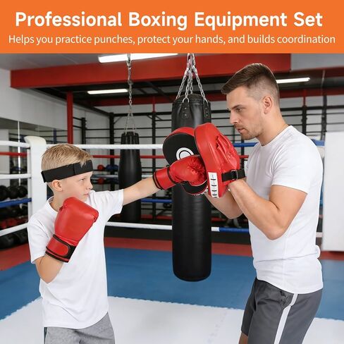 مجموعة معدات الملاكمة مع قفازات الملاكمة، قفازات اللكم، كرة رد فعل الملاكمة، واقيات اليد، عصابة رأس قابلة للتعديل، قفازات ملاكمة للرياضيين الشباب بتصميم اللهب للملاكمة، الفنون القتالية المختلطة، التدريب على الفنون القتالية in Kuwait