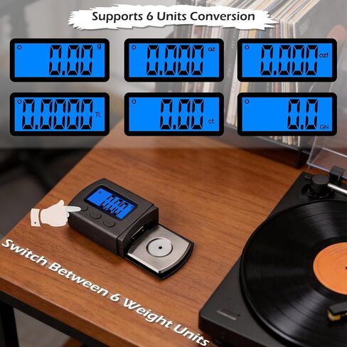 Portable Professional Mini Digital Turntable Stylus Force Scale 5g/0.01g High Precise Vinyl Record Needle Strength Tracking Gauge Pressure Tester Blue LCD Backlight for Tonearm Phono Cartridge in Kuwait