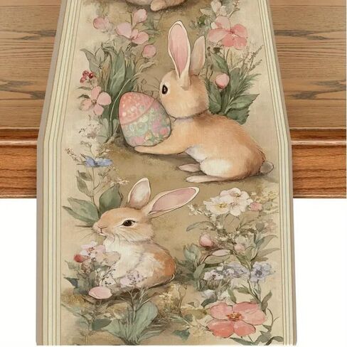 Easter Table Runner Flower Retro 13x72 Inch , Cute Rabbit Pattern Table , Easter Egg Table Runner for Holiday Celebration ,Kitchen ,Party ,Dinning Decorations in Saudi Arabia