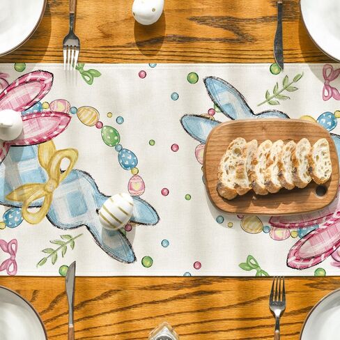 Artoid Mode Floral Bow Bunny Rabbits Eggs Easter Table Runner, Seasonal Spring Kitchen Dining Table Decoration for Home Party Decor 13x72 Inch in Saudi Arabia