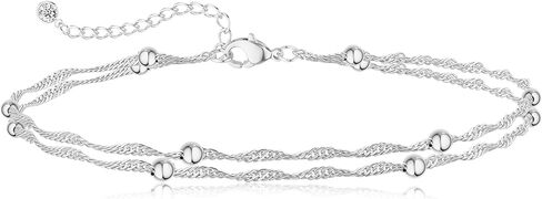 LEXODY Gold Ankle Bracelets for Women Waterproof, 14K Gold/Silver Plated Layered Beaded Heart Anklets for Women Trendy Dainty Cuban Link Chain Anklets Set Summer Beach Jewelry Gift in Saudi Arabia
