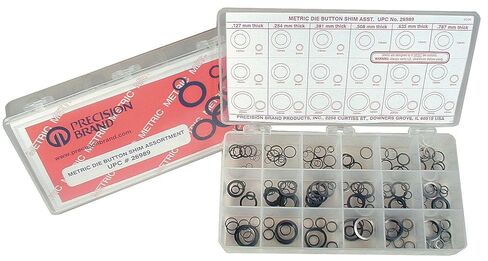 Precision Brand 26989 330 Piece Assorted Metric Die Button Shim, to 20 mm, 302 Full Hard Stainless Steel, Fits Six Different Die Button Sizes from 6 mm in Kuwait