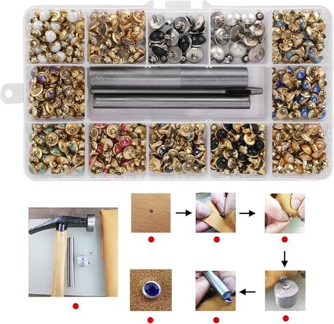 FLEXMAN ﻿320pcs مجموعة المسامير الألوان المختلطة، الألوان المختلطة الكريستال المسامير حجر الراين المسامير ترصيع، المسامير السريعة بقع فضية اللون ترصيع للحقائب والأحزمة والأحذية والسترات والملابس in Saudi Arabia