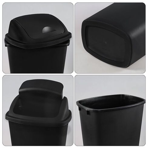 Ramddy 6 Gallon Kitchen Swing Top Garbage Can, 4-Pack Plastic Trash Can with Swing Lid, Black in Kuwait