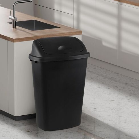 Ramddy 6 Gallon Kitchen Swing Top Garbage Can, 4-Pack Plastic Trash Can with Swing Lid, Black in Kuwait