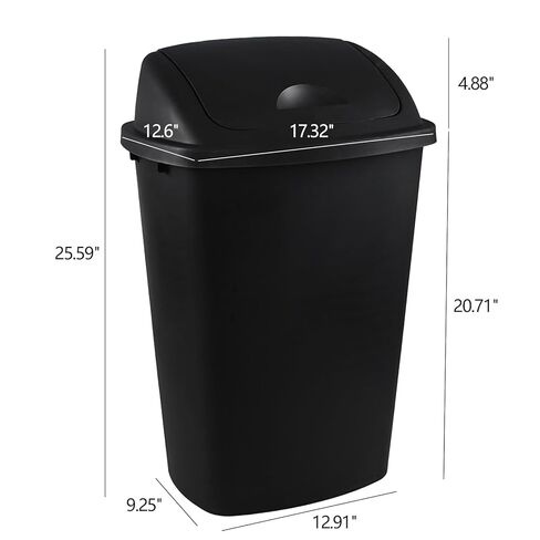 Ramddy 6 Gallon Kitchen Swing Top Garbage Can, 4-Pack Plastic Trash Can with Swing Lid, Black in Kuwait