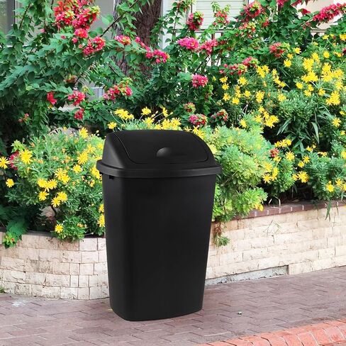 Ramddy 6 Gallon Kitchen Swing Top Garbage Can, 4-Pack Plastic Trash Can with Swing Lid, Black in Kuwait