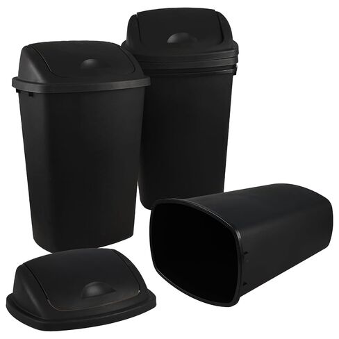 Ramddy 6 Gallon Kitchen Swing Top Garbage Can, 4-Pack Plastic Trash Can with Swing Lid, Black in Kuwait