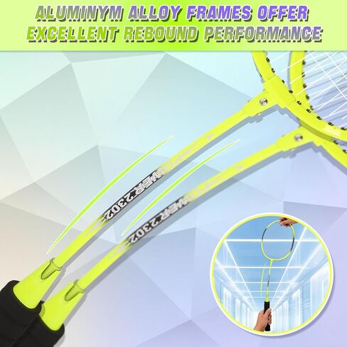 Badminton Rackets Set for Beginners,Combo Badminton Racquet Sets of 2 for Backyards Lightweight Badminton 4 Plastic Birdies Sports Game for Adult Family 2 Player Outdoor in Kuwait