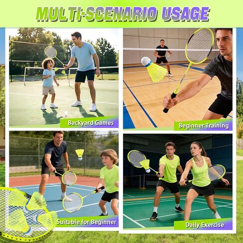 Badminton Rackets Set for Beginners,Combo Badminton Racquet Sets of 2 for Backyards Lightweight Badminton 4 Plastic Birdies Sports Game for Adult Family 2 Player Outdoor in Kuwait
