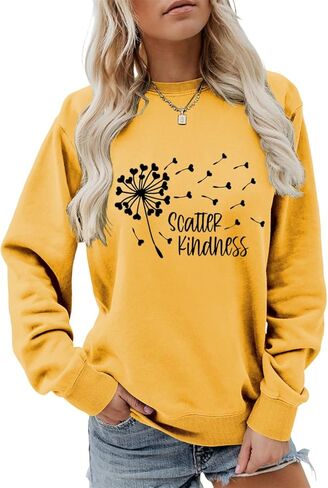 FORHVIPS Be Kind Sweatshirt for Women Kindness Dandelion Heart Graphic Shirt Crewneck Long Sleeve Inspirational Pullover Tops in Saudi Arabia