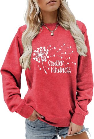 FORHVIPS Be Kind Sweatshirt for Women Kindness Dandelion Heart Graphic Shirt Crewneck Long Sleeve Inspirational Pullover Tops in Saudi Arabia