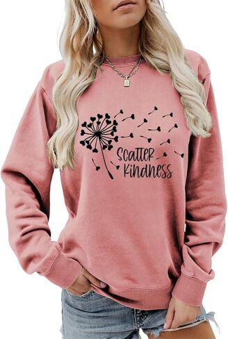 FORHVIPS Be Kind Sweatshirt for Women Kindness Dandelion Heart Graphic Shirt Crewneck Long Sleeve Inspirational Pullover Tops in Saudi Arabia