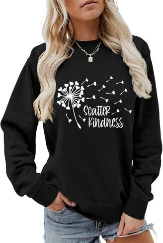 FORHVIPS Be Kind Sweatshirt for Women Kindness Dandelion Heart Graphic Shirt Crewneck Long Sleeve Inspirational Pullover Tops in Saudi Arabia
