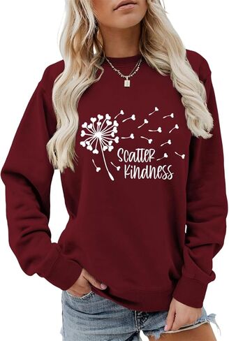FORHVIPS Be Kind Sweatshirt for Women Kindness Dandelion Heart Graphic Shirt Crewneck Long Sleeve Inspirational Pullover Tops in Saudi Arabia