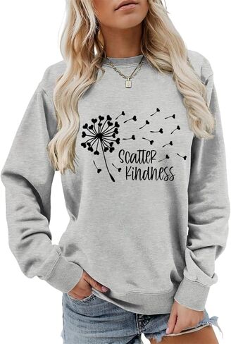 FORHVIPS Be Kind Sweatshirt for Women Kindness Dandelion Heart Graphic Shirt Crewneck Long Sleeve Inspirational Pullover Tops in Saudi Arabia
