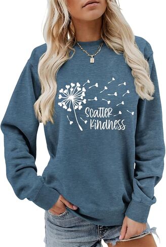 FORHVIPS Be Kind Sweatshirt for Women Kindness Dandelion Heart Graphic Shirt Crewneck Long Sleeve Inspirational Pullover Tops in Saudi Arabia