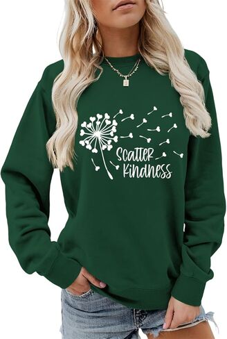 FORHVIPS Be Kind Sweatshirt for Women Kindness Dandelion Heart Graphic Shirt Crewneck Long Sleeve Inspirational Pullover Tops in Saudi Arabia