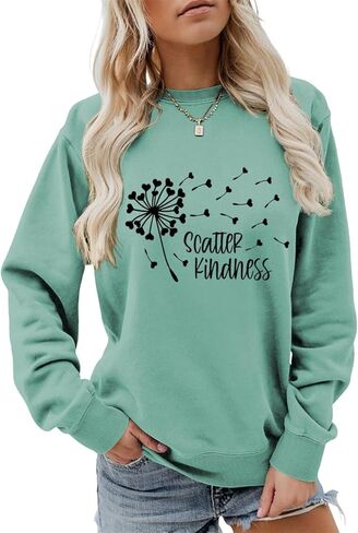 FORHVIPS Be Kind Sweatshirt for Women Kindness Dandelion Heart Graphic Shirt Crewneck Long Sleeve Inspirational Pullover Tops in Saudi Arabia