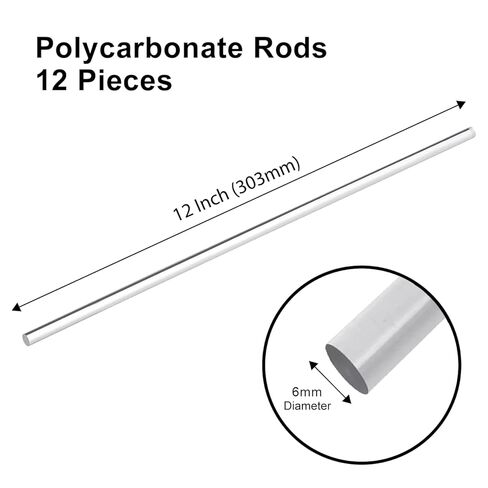 قضيب بلاستيكي دائري شفاف من البولي كربونات قطر 6 مم، طول 12 بوصة، عبوة من 10 قطع من موجويني in Kuwait