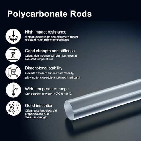 قضيب بلاستيكي دائري شفاف من البولي كربونات قطر 6 مم، طول 12 بوصة، عبوة من 10 قطع من موجويني in Kuwait