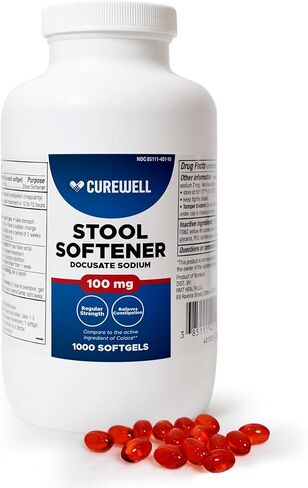 Stool Softener Docusate Sodium 100mg Softgels (1000 Count) | Gentle Non-Stimulant Laxative for Constipation & Irregularity | Comfortable Constipation Relief Stool Softener for Men & Women in Saudi Arabia