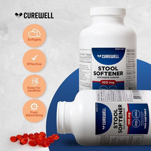 Stool Softener Docusate Sodium 100mg Softgels (1000 Count) | Gentle Non-Stimulant Laxative for Constipation & Irregularity | Comfortable Constipation Relief Stool Softener for Men & Women in Saudi Arabia