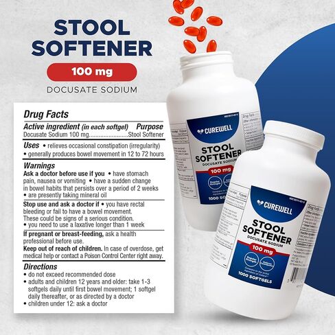 Stool Softener Docusate Sodium 100mg Softgels (1000 Count) | Gentle Non-Stimulant Laxative for Constipation & Irregularity | Comfortable Constipation Relief Stool Softener for Men & Women in Saudi Arabia