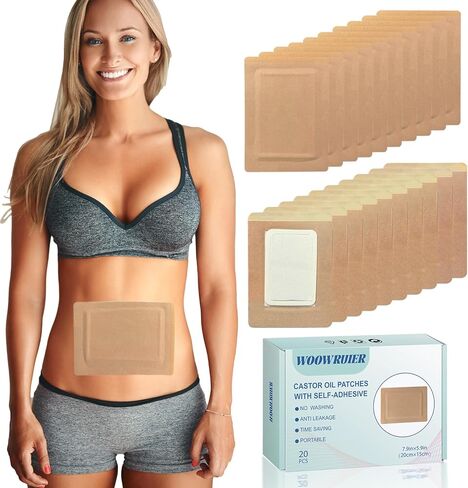 20 قطعة من رقعات زيت الخروع، عبوة زيت الخروع مع قطن مضاد للتسرب للبطن/القدمين/الركبة (الزيوت غير متضمنة)، 7.9 بوصة × 5.9 بوصة in Kuwait