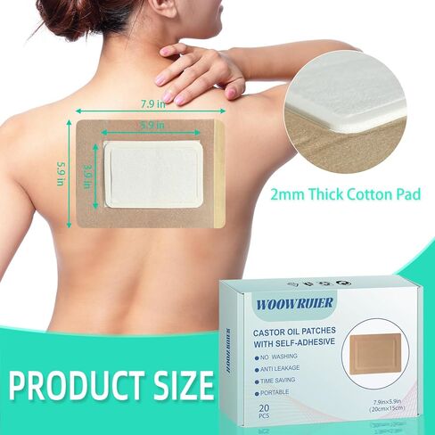 20 قطعة من رقعات زيت الخروع، عبوة زيت الخروع مع قطن مضاد للتسرب للبطن/القدمين/الركبة (الزيوت غير متضمنة)، 7.9 بوصة × 5.9 بوصة in Kuwait
