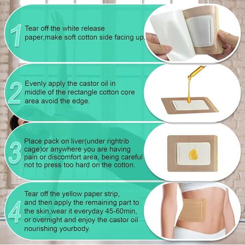 20 قطعة من رقعات زيت الخروع، عبوة زيت الخروع مع قطن مضاد للتسرب للبطن/القدمين/الركبة (الزيوت غير متضمنة)، 7.9 بوصة × 5.9 بوصة in Kuwait