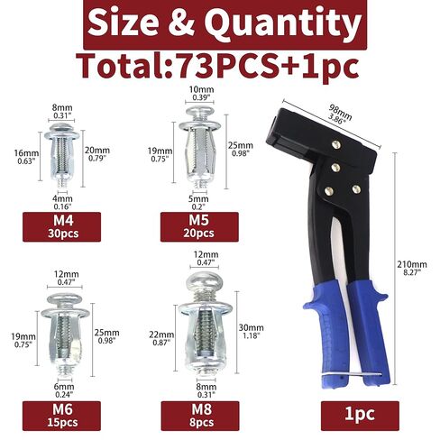 Jack Nuts Petal Nuts Dowels with Screws, Wall Anchors Assortment Kit for Drywall, Carbon Steel 74PCS M4,M5,M6,M8 in Kuwait