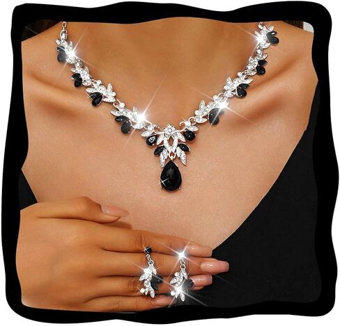 Brishow Green Necklace and Earring Set Rhinestone Formal Wedding Jewelry Sets for Women in Kuwait