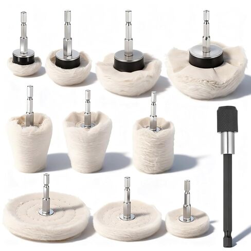 11 Pcs Buffing Wheel for Drill, Drill Buffer, Multi-Specification Wheel Kit with Hex Shaft and Extension Rod, Buffing Pad Polishing Wheels Kit for Metal, Stainless Steel, Jewelry, Wood, Ceramic, Glass in Saudi Arabia