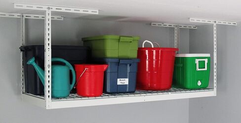 SafeRacks 2x6 Adjustable Overhead Garage Storage Rack, Heavy-Duty Steel Overhead Storage Rack with 300 lb Weight Capacity, Height Adjustable Garage Storage Organization System, White (24"-45") in Kuwait