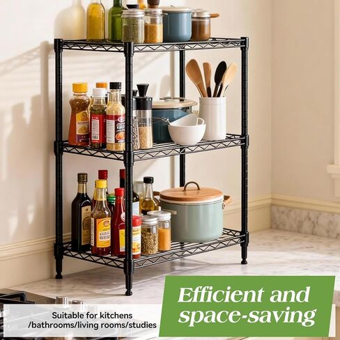 Wire Rack 3 Tier Shelving Unit - Heavy Duty Metal Storage Shelves 23.15" L x 13.11" W x 29.92" H Adjustable Wire Shelving Rack for Kitchen Storage Shelves, Garage Storage Rack in Saudi Arabia