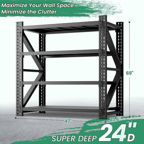 4 Tier Heavy Duty Garage Shelving,Industrial Shelving Built for Maximum Weight,Garage Storage Racks Heavy Duty Steel Shelves,Large Capacity Metal Rack for Warehouse,Shop,Basement in Kuwait
