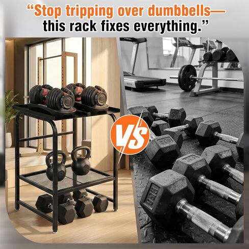 حامل دمبل عالي التحمل قابل للتعديل لصالة الألعاب الرياضية المنزلية، حامل الدمبل ورف تخزين الوزن، سعة تحميل 500 رطل، حامل كيتل بيل، منظم تدريب القوة بحامل الوزن القابل للتعديل (الرف فقط) in Kuwait